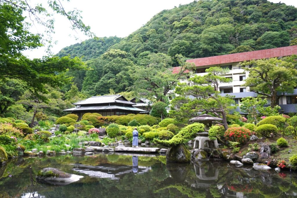 Traditional Japanese garden at a ryokan in Hakone-Yumoto