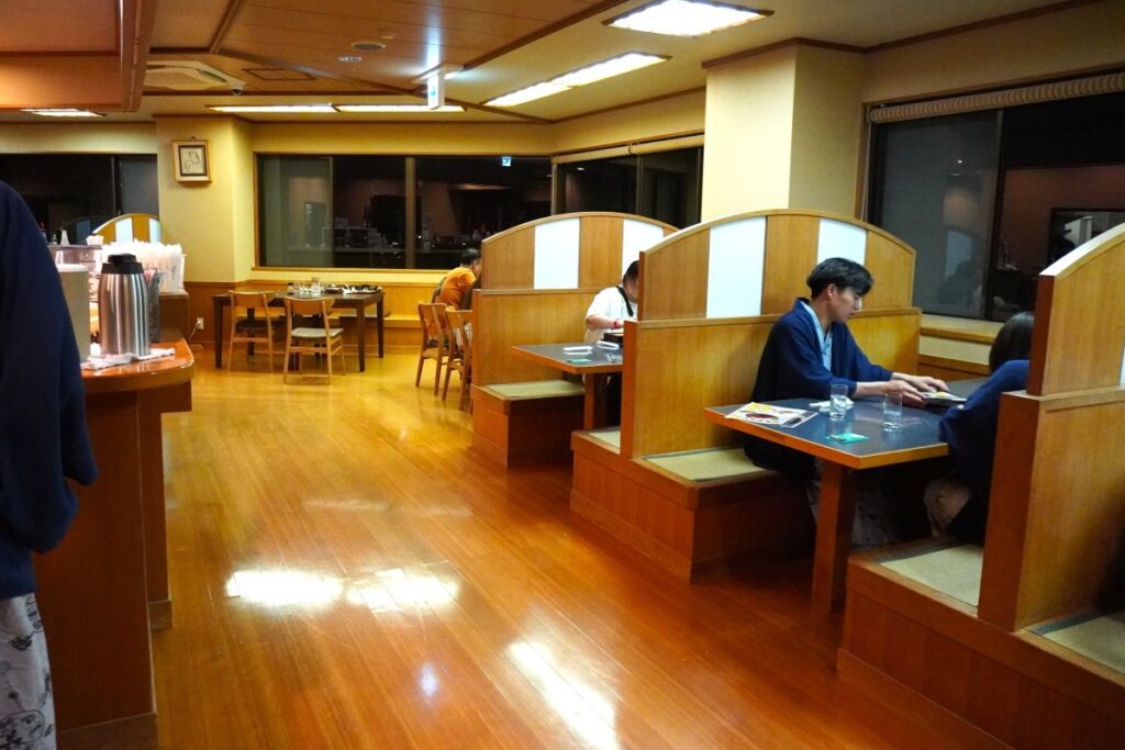 Dining area at Yamabiko restaurant in Yunosato Okada