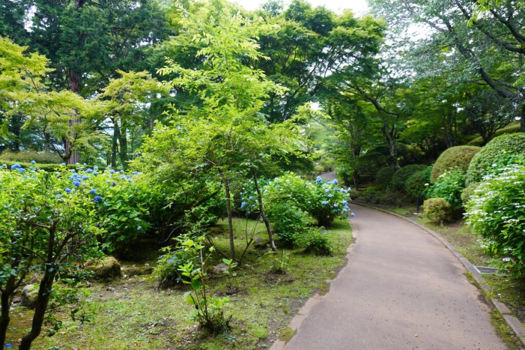 Hydrangea garden path at Hotel de Yama