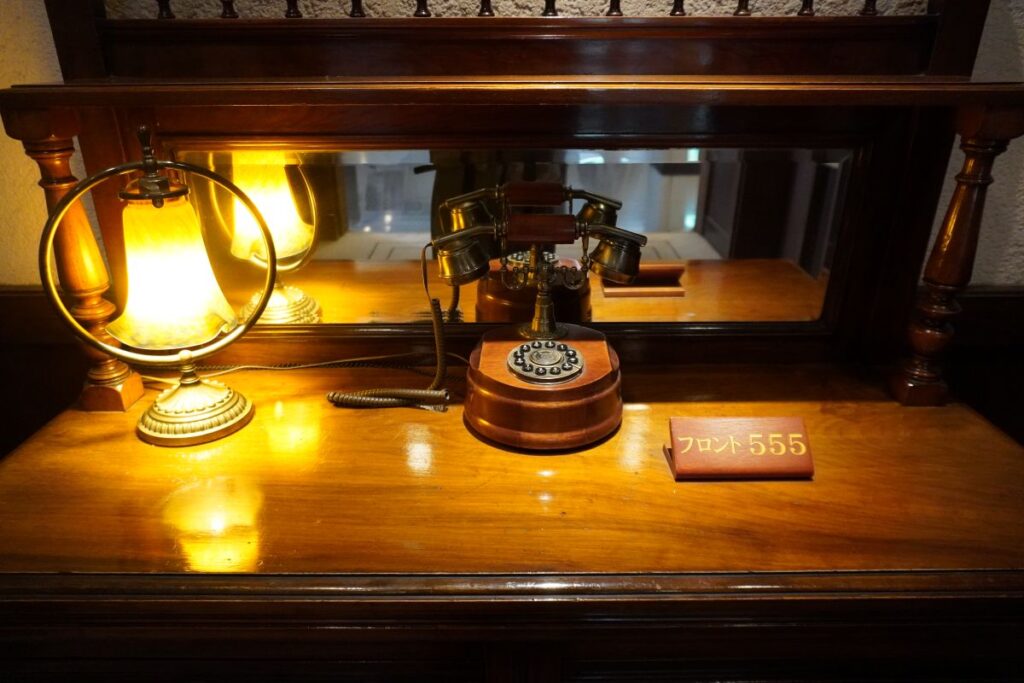 Vintage telephone display at Hotel de Yama