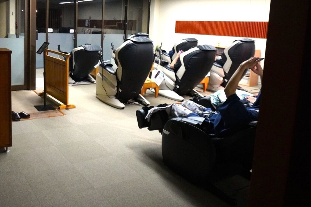 Massage chair lounge at Yunosato Okada