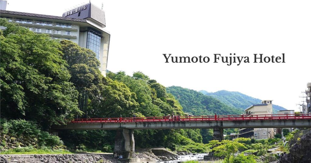 Exterior view of Yumoto Fujiya Hotel beside the Hayakawa River in Hakone-Yumoto