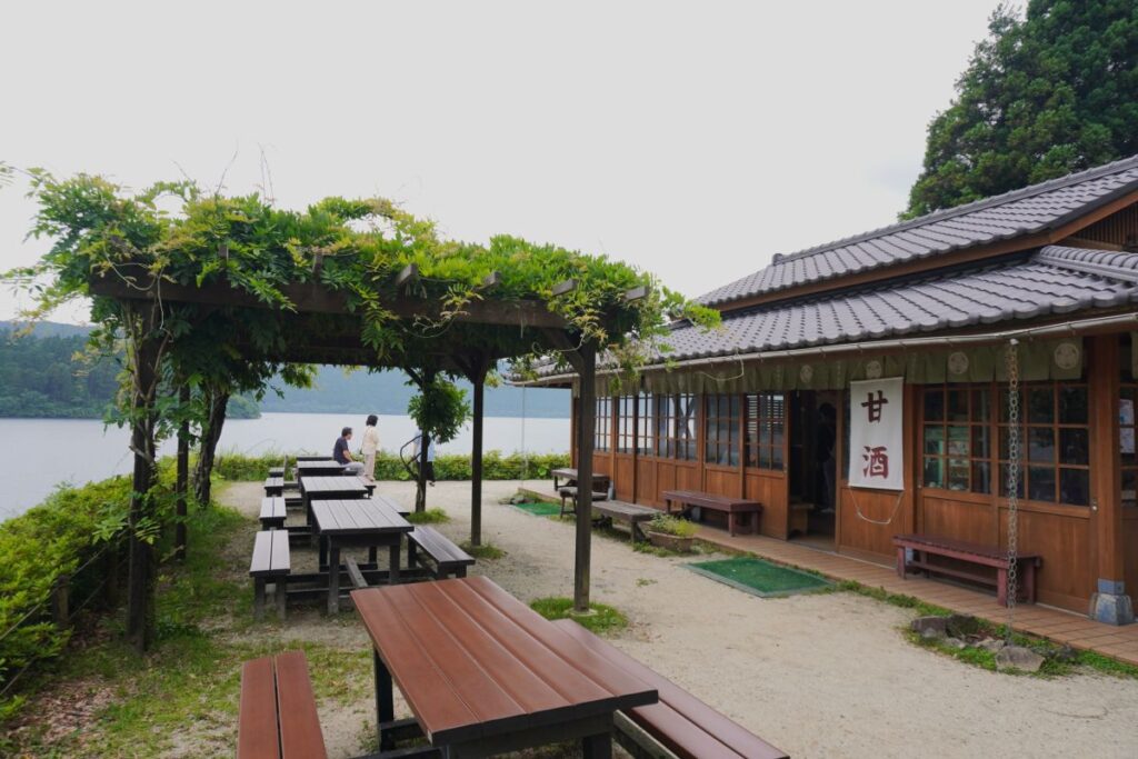 Tea break at the Hakone Checkpoint Rest House overlooking Lake Ashi and Mt. Fuji