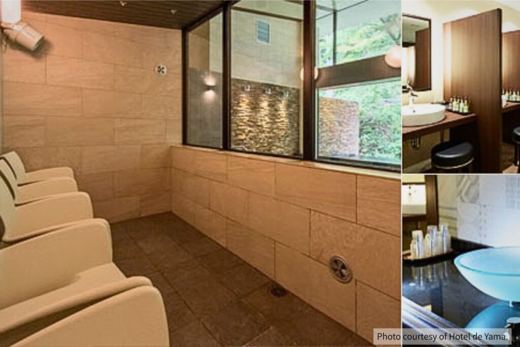 Sauna romm and Powder room at the Hotel de Yama hot spring